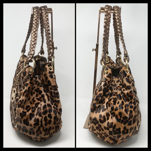 🔥 Michael Kors Rare Calf Hair Leopard Double-Leather Strap Hobo — Luxe & Mint! - Picture 9 of 13